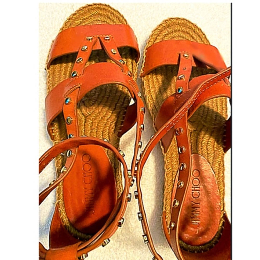 JIMMY CHOO
Denise Leather Espadrille Sandals In Cognac